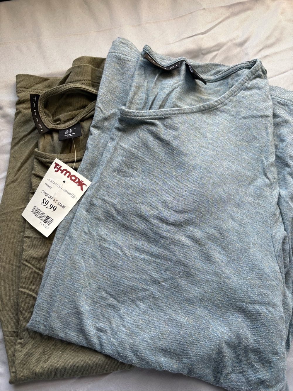 Tahari Olive Green & Light Blue Women's Tops